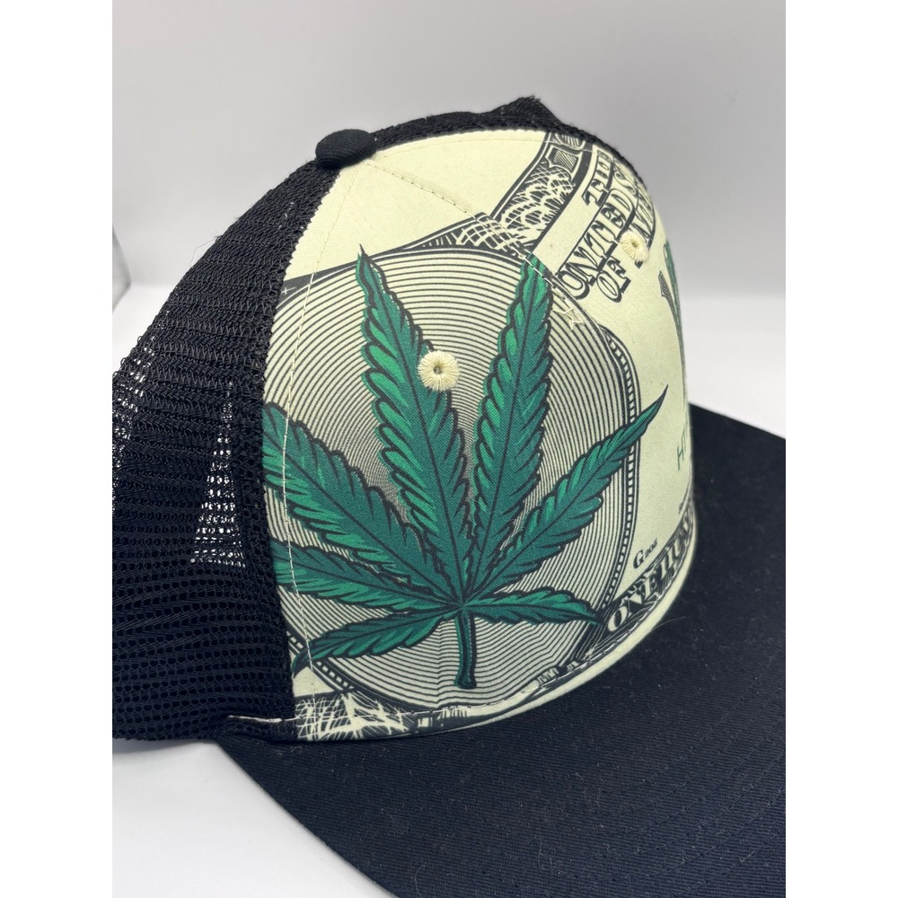 Unbranded Trucker Hat Mens OSFM Black Weed Marijuana Leaf $100 Bill Money Print - Picture 6 of 6